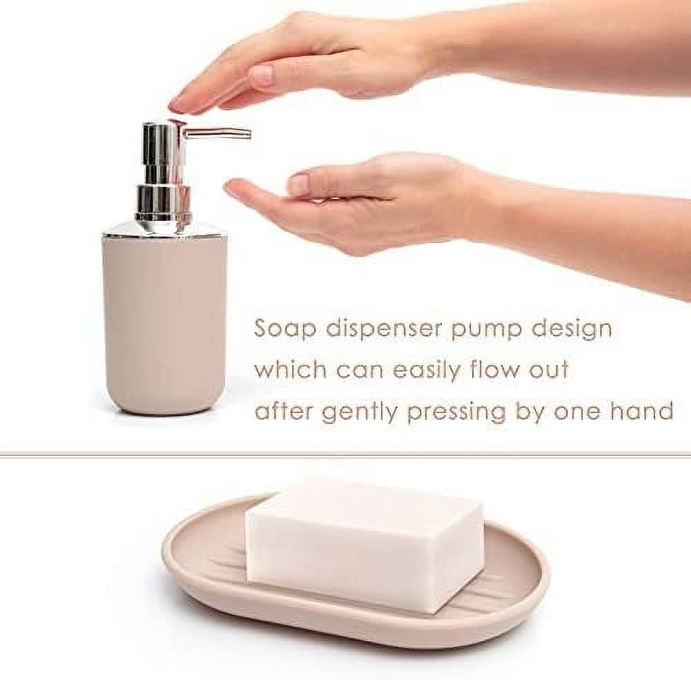 Moss & Stone 6 pcs Bathroom Accessories Set, Bathroom Decor Sets Includes Soap Dispenser, Toothbrush Holder, Toothbrush Cup, Soap Dish, A Bathroom Accessories Sets Complete (Beige)