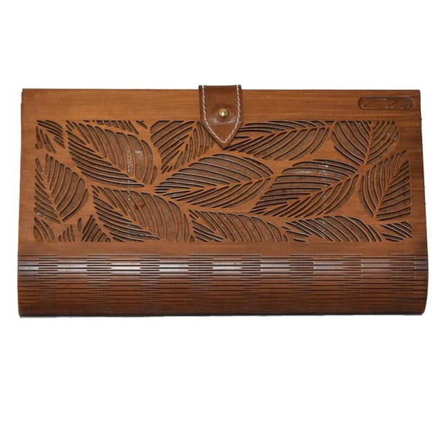 Bolsa Clutch Rectangulo de Hojas Nogal Forro Beige Borse Della Vittoria Clutch