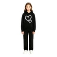 thumbnail image 2 of Coerni Girls Boys Graphic 2 Piece Outfits Heart Print Pullover Hoodie Sweatpants Fleece Sweatsuit Fall Winter Clothing Set Tracksuit, 2 of 6