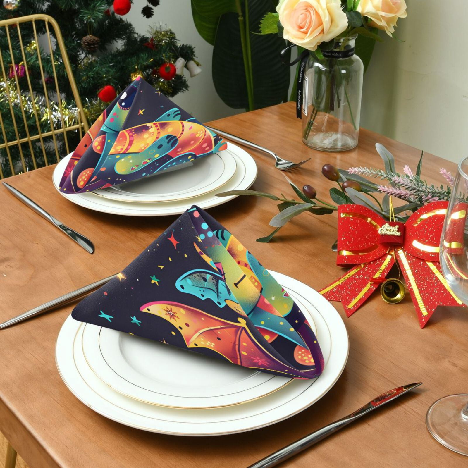 JSTEL Cute Dragon Baby Cartoon Cloth Napkins Set of 6, 20x20 Inch Washable and Reusable Napkin for Decoupage Dinner Party Everyday Use