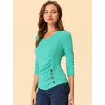 thumbnail image 2 of INSPIRE CHIC Women's Button Decor V Neck 3/4 Sleeve Ruch Top Mint Green L, 2 of 5