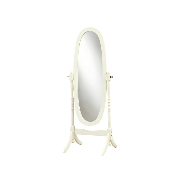 59" White and Clear Contemporary Wooden Framed Oval Floor Mirror