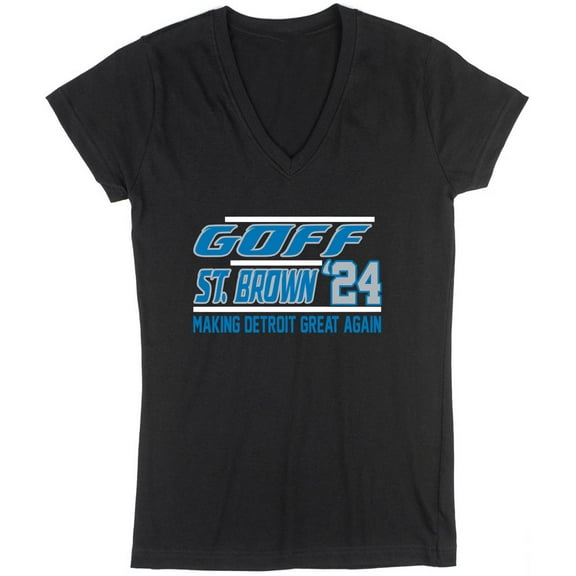 Jared Goff Amon-Ra St. Brown Lions 2024 LADIES V-NECK Shirt T-Shirt