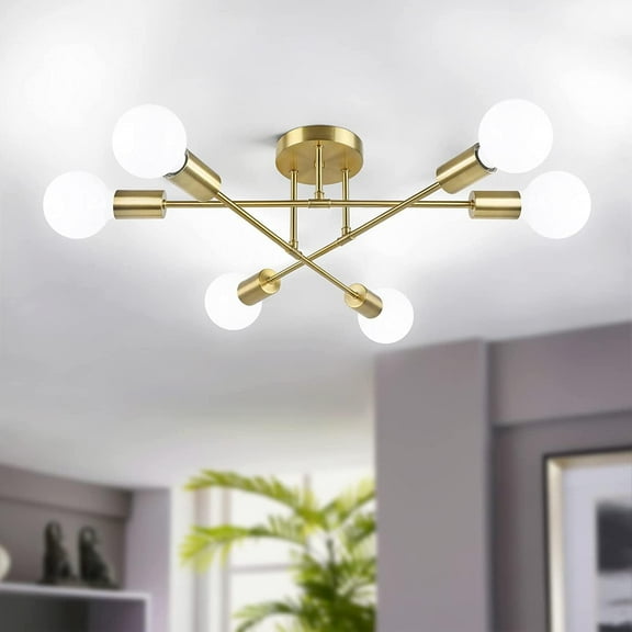 6-Light Industrial Ceiling Lights Fixture 22" Black Semi Flush Mount Ceiling Light with E26 Base Lights Fixture for Dining Room Bedroom Foyer Hallway Living Room
