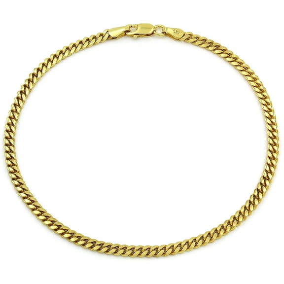 925 Italian Sterling Silver 3.5mm Miami Cuban Bracelet, FREE Microfiber Cloth, Solid Bombe Curb Link Gold Plated Chain, Giorgio Bergamo 7