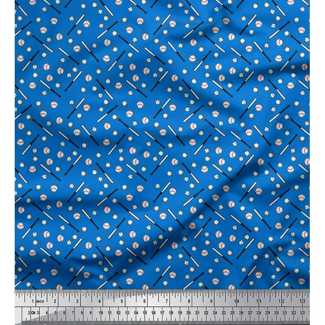 Soimoi Satin Silk Fabric Baseball Sports Print Sewing Fabric Yard 42 Inch Wide