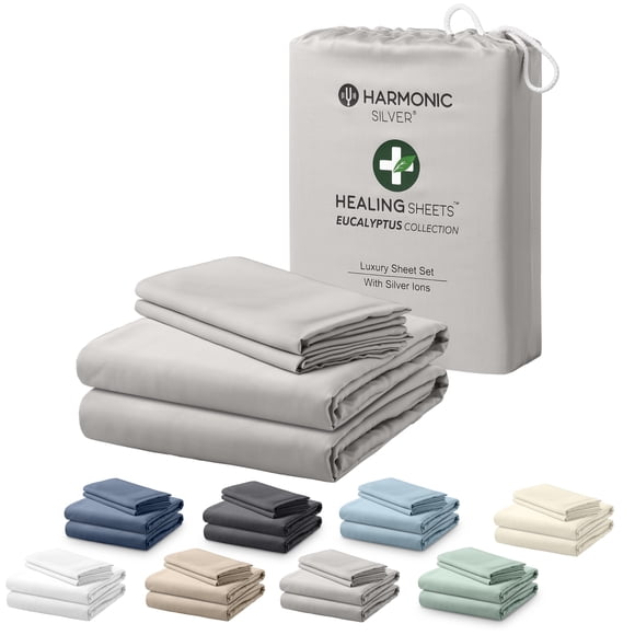 Juego de sábanas HARMONIC SILVER Eucalyptus Collection, tamaño king, gris