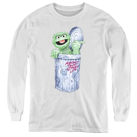 Sesame Street About That Street Life Youth Long Sleeve Tee White