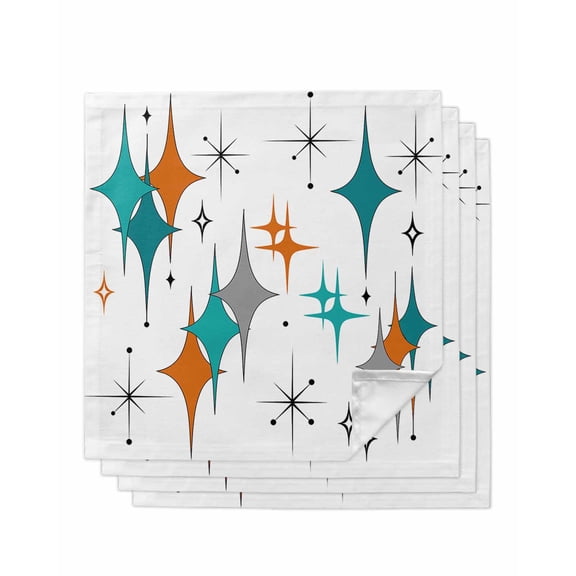 nqOlkjepod Boho Middle Century Cloth Napkins Set of 4 Reusable Dinner Napkins, Retro Orange Teal Grey Star Rhombus Cocktail Napkin Washable Table Napkins for Wedding/Party/Baby Shower 20"x20"