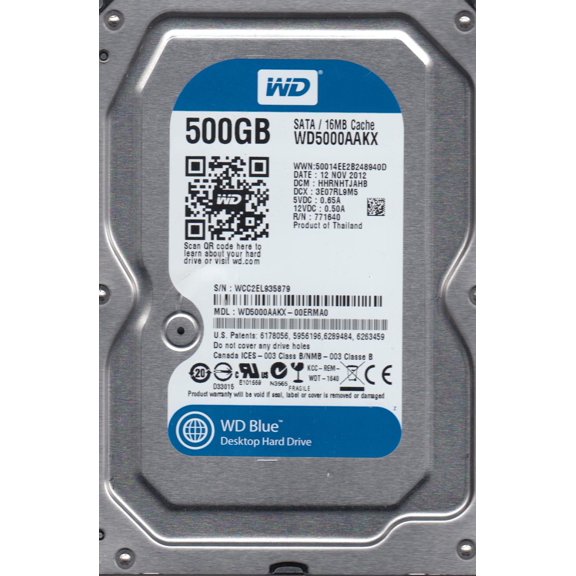 WD5000AAKX-00ERMA0, DCM HHRNHTJAHB, Western Digital 500GB SATA 3.5 Hard Drive