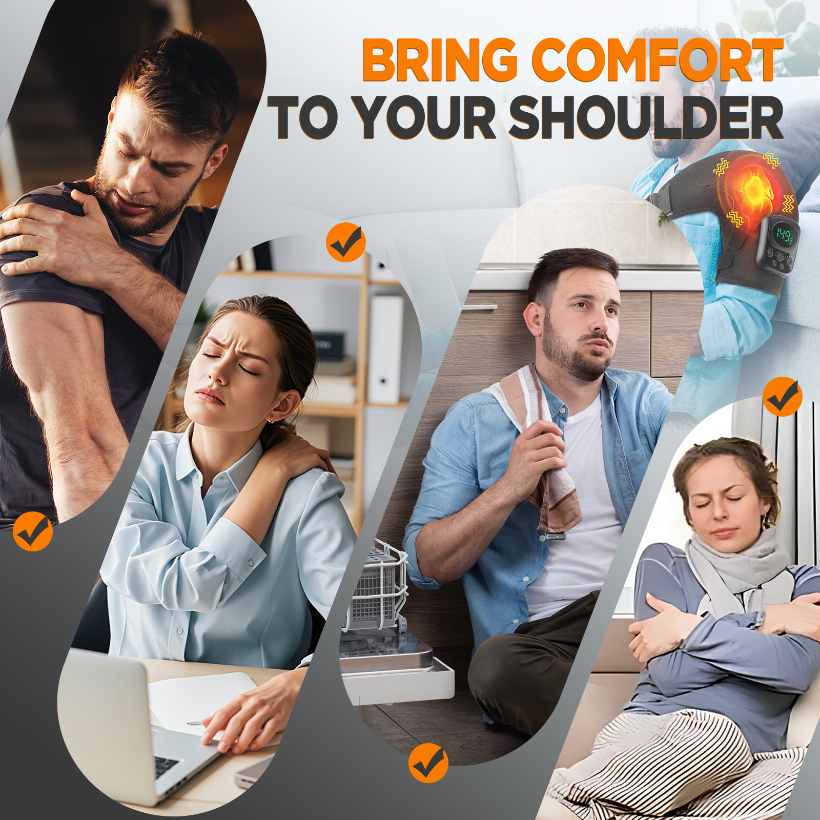 Shoulder Heating Pad Massage, Heated Shoulder Wrap with 8 Modes, 3 Speed Vibration, 6 Heat Levels, App Control, Detachable Controller, 5000mAh Battery for Relieve Shoulder Tension