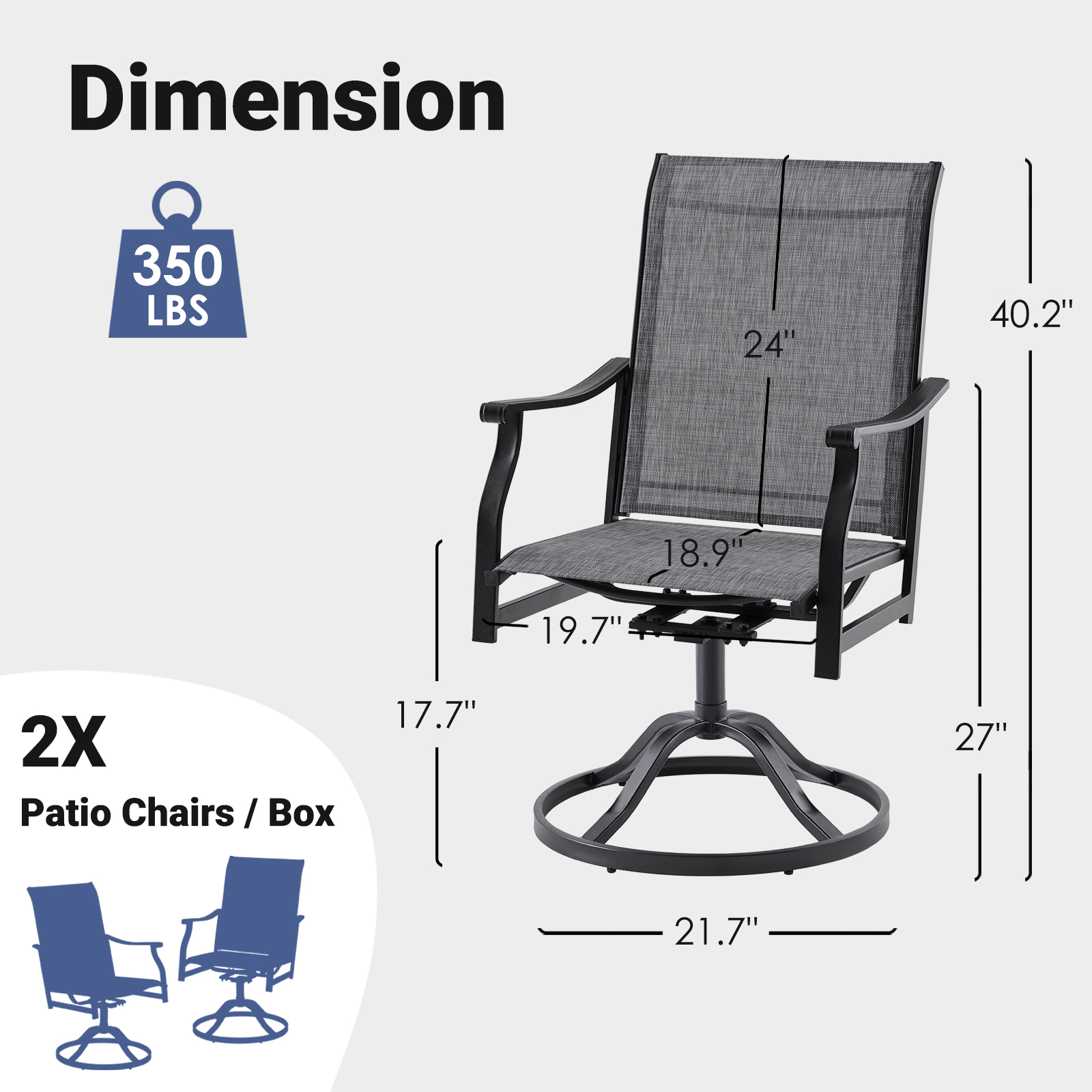 STARY Outdoor Dining Chairs Set of 2, 360°Swivel Patio Dining Chair with Textilene Fabric, Outdoor Metal Armchair All Weather Resistant, Ergonomic Comfort, Perfect for Patio, Backyard, Balcony