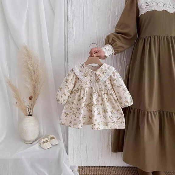 Toddler Girl Dress Floral Print Print Design Elegant Gown Graceful Ruffled for Fall and Party Dress Set
