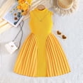 thumbnail image 2 of mgoYE Flower Girl Dress Toddler Girls Stand Collar Sleeveless Dress Solid Patchwork Dresses Summer Casual Flowy Dress 2-7(Yellow,5-6 Years), 2 of 9