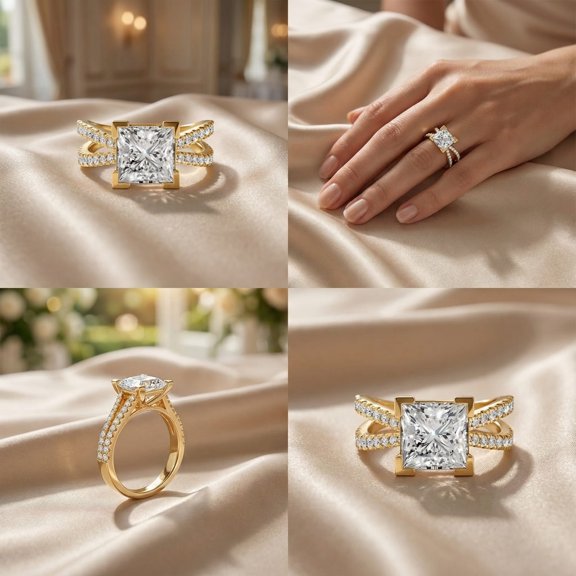 Forever Jewels 3Ct Princess Moissanite Women Split Shank Engagement Ring 14K White Gold Plated