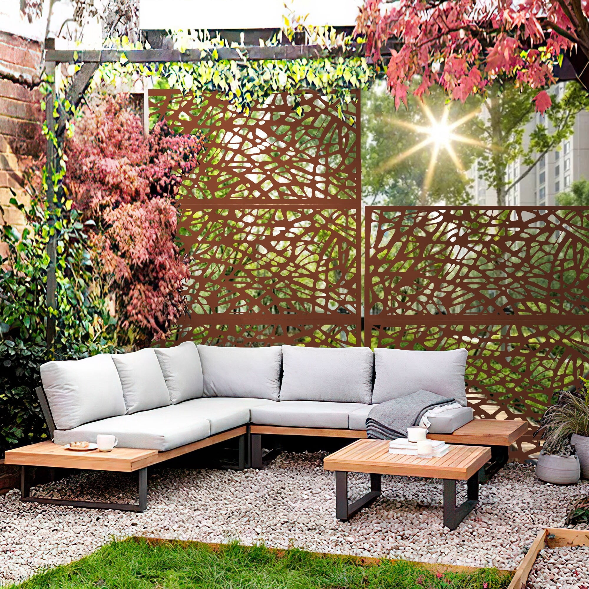 Metal Privacy Screen Free Standing Net - 76x47 Rust