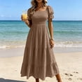 thumbnail image 4 of Blmnix Vacation Dress Dresses for Women 2026 Fit & Flare A Line Elegant Under Dresses Square Neckline Maxi Brown Short Sleeve Sunmer Dresses for Women 2026 XL, 4 of 7