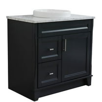 37 in. Single Sink Vanity with Carrara Marble Top, Dark Gray & White - Center Round Sink & Right Drawers