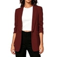 thumbnail image 2 of Qzwdhjm Women's Blazers Shawl Lapel Ruched 3/4 Sleeve Open Front Blazer Jacket Solid Color Office Casual Suit Jackets for Business Work, 2 of 9