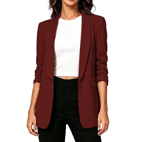 Women's Plus Size Blazers Solid Color Open Front Casual Long Sleeve Lapel Collar Women' Business Work Office Jacket