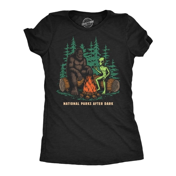 Womens Funny T Shirts National Parks After Dark Sarcastic Bigfoot Alien Graphic Novelty Tee For Ladies Womens Graphic Tees