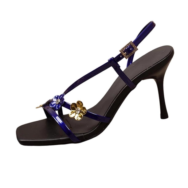 Correas de Tacón para Tacones Altos Mujeres Patente Diapositivas Hebilla Envolvente Floral Diamante Embellecido Esbelto Tacones Altos Vestido Sandalias
