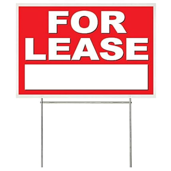 18x12 Inch for Lease Yard Sign with Stake rb1s, Red