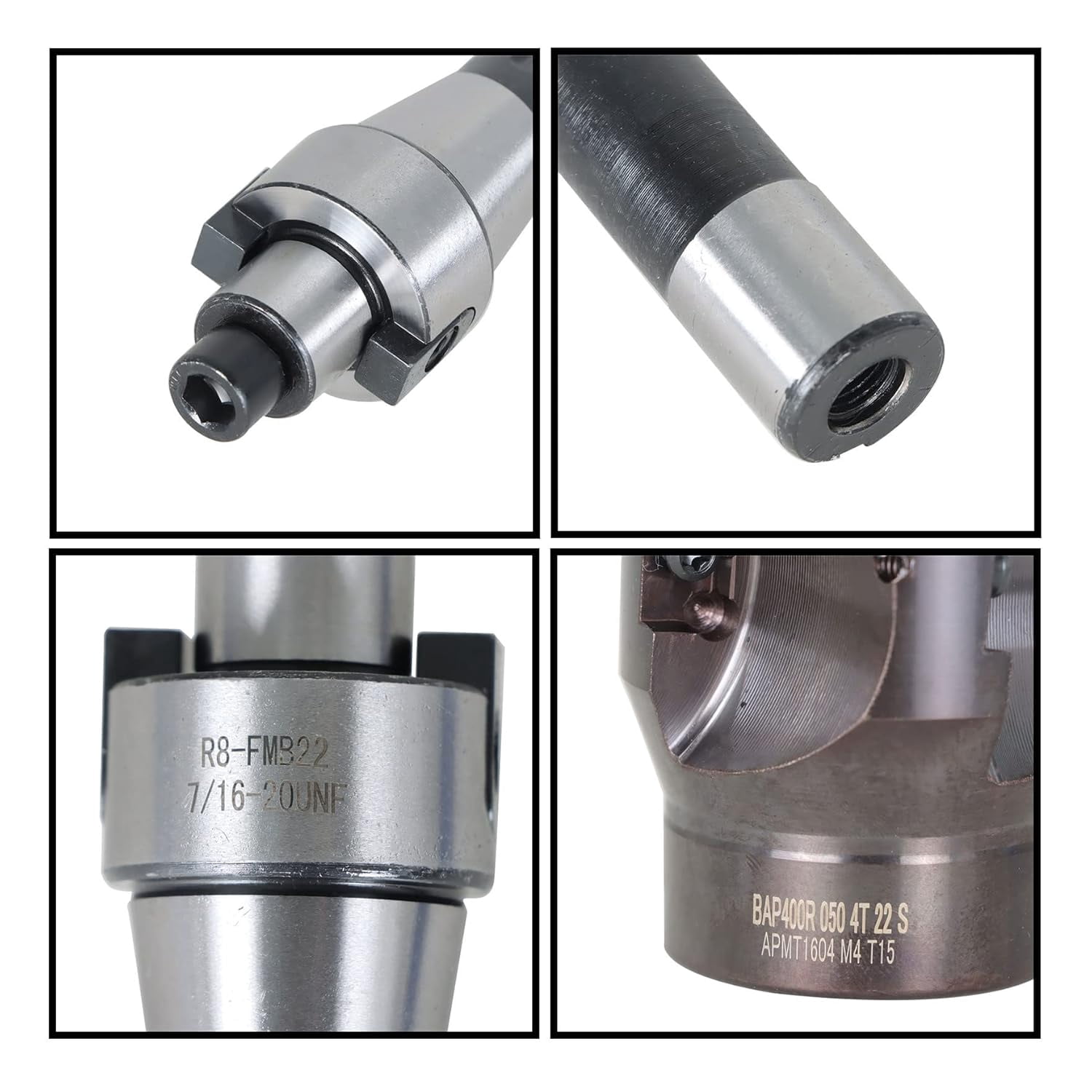 R8 FMB22 Milling Handle 400R 50MM CNC End Milling Cutter Suitable for Plate Cutting and Milling Machine Workpiece Finishing with T15 Wrench and 4 Pieces APMT1604 Carbide Inserts