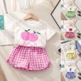 thumbnail image 5 of Kaprioy Toddler Baby Girl Summer Outfit Girl's Shorts Sets 2 Piece Outfits Fruit Print Short Sleeve T Shirt and Plaid Shorts 2Pcs Infant Little Girls Clothes, 5 of 5