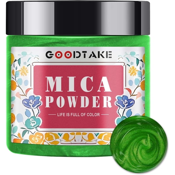 GOODTAKE Grass Green Mica Powder 2 oz (57g), Pure Natural Non-Toxic Color Pigment for Epoxy Resin, Soap Making, Candle Making, Bath Bombs & Slime