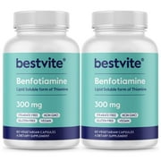 BESTVITE Benfotiamine 300mg - 120 Veg Caps - 60x20 - No Stearates - No Silicon Dioxide - Vegan -Non GMO - Gluten Free
