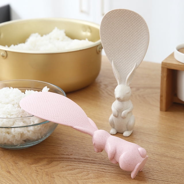 Cuillère Cuiseur à Riz en Plastique en Forme d'Animal en Fibre de Blé, Cuillère de Cuisine Antiadhésive, Rose