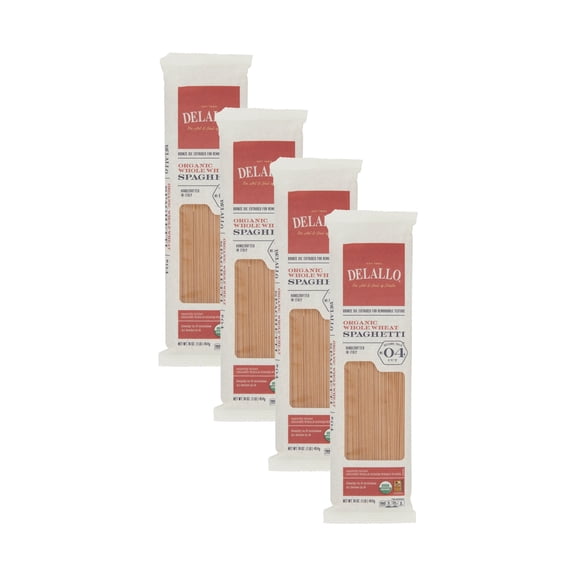 DeLallo, 100% Organic, Whole Wheat Spaghetti, Made in Italy, Made with Whole Grain Flour, 1 Pound Bag, 4 Pack