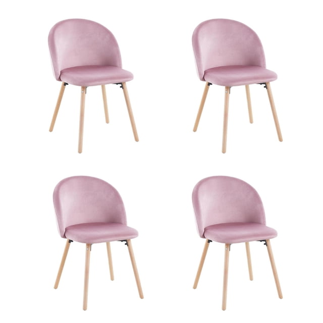 Set de 4 Sillas de Comedor Tapizadas de Tela rosa claro