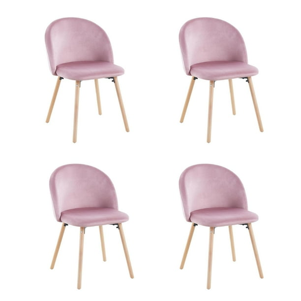 Set de 4 Sillas de Comedor Tapizadas de Tela rosa claro