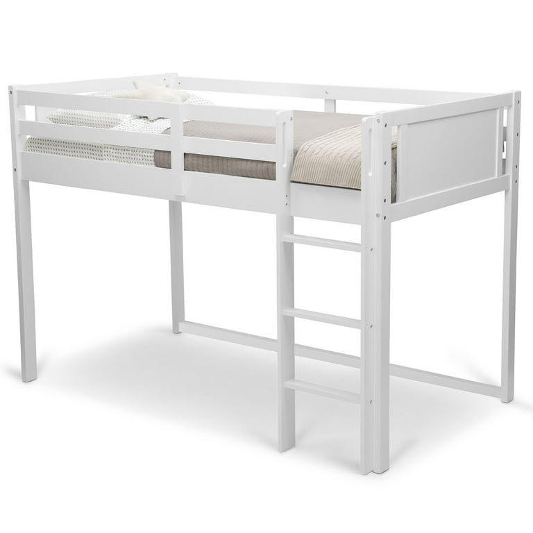 Delta Children Twin Loft Bed with Guardrail and Ladder White