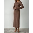 thumbnail image 2 of Faithtur Robe Longue Moulante pour Femmes Couleur Unie Col Rond Manches Longues Printemps Automne Mode Robe Tricotée, 2 of 8