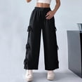 thumbnail image 2 of XPMWRP Womens Fall Wide Leg Pants Bow Tie Loose Sweatpants Elastic Waist Casual Drawstring Baggy Workout Pant Without Pocket Black S, 2 of 8