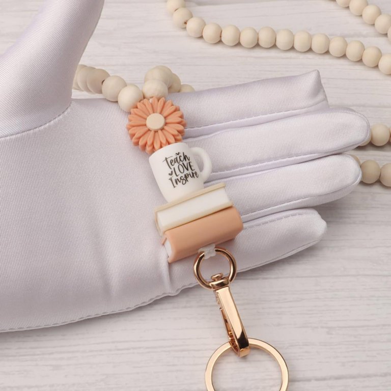 Teacher Lanyard With ID Holder - Boho Wood Beaded Breakaway Lanyard For Keys, Badges, Women, 34 Inch, Natural Style