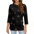 thumbnail image 4 of WTOBBY Women's Halloween Graphic Tee: Spiders Bats Pumpkins Printed Round Neck 3/4 Sleeve Casual T-Shirt Top for Fall Seasonal Wardrobe,Black L, 4 of 4