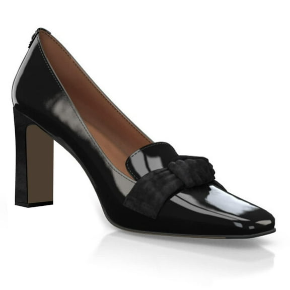 YDN Women Square Toe Slip on Loafers Knot High Chunky Heels Comfortable Daily Dress Prom Shoes Size 7 Black