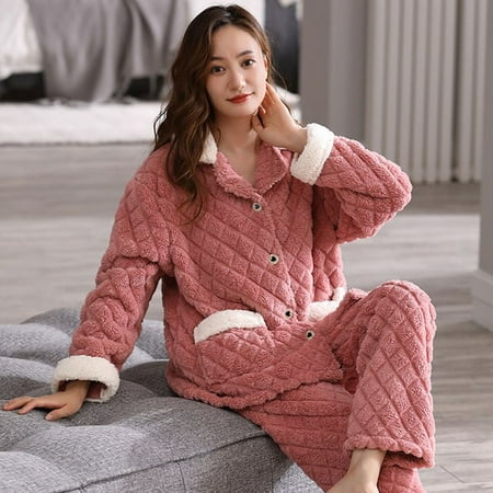 

QWZNDZGR Pajama Couple Man And Woman Winter Flannel Sleepwear Warm Fleece Couple Pajamas Set Women Pyjamas Men Pijamas Home Clothes Suits