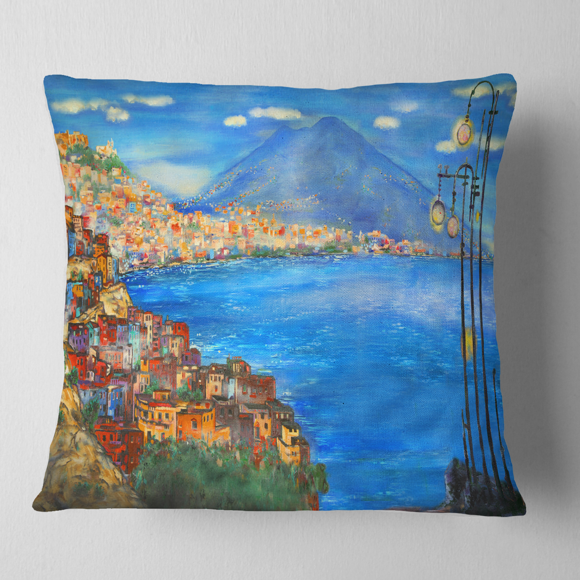 Designart Saturday Night Sea - Landscape Painting Throw Pillow - 18x18