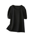 thumbnail image 1 of Timegard Hauts pour Femmes Grande Taille Manches Courtes Bouffantes Froncées Col Rond Blouse Confortable Été Décontractée Ample, 1 of 3