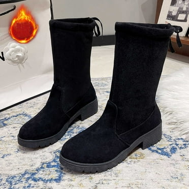 Tao Tao Slouchy Mid Calf Flat Boots for Women Pull On Round Toe Side Zip Fall and Winter Fashion Comfortable Boots Black 38