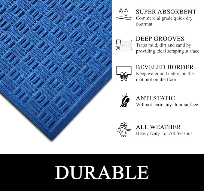 A1HC Indoor Outdoor Door Mat 18x30 inches, Non-Slip Welcome Entrance for Front and Back with Easy Clean, Blue