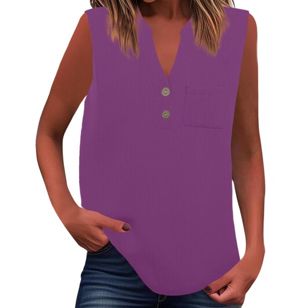 Camiseta sin mangas de verano para mujer, corte holgado, plisada, cuello en V, sin mangas, fluida, informal
