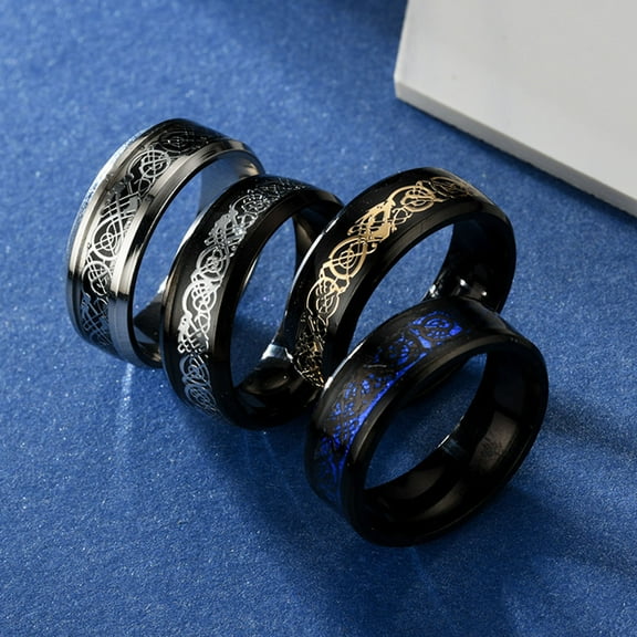 HEVIRGO Men Ring Glossy Simple Jewelry Accessory Dragon Pattern Glowing Ring for Dating(Golden US 6)