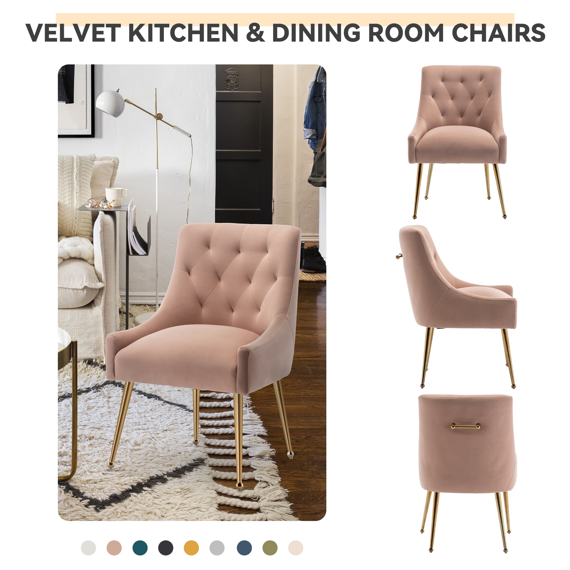 SEYNAR Elegant Tufted Upholstered Dining Chairs Set of 6, Velvet Accent Chair for Dining Room(Pink)