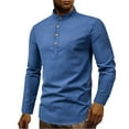 thumbnail image 2 of ZHOGXU Mens Shirt Long Sleeve Stand Collar Solid Color Buttons Fashion Comfortable Blouse For Casual Daily Wear,Navy,Xxxxxl, 2 of 7